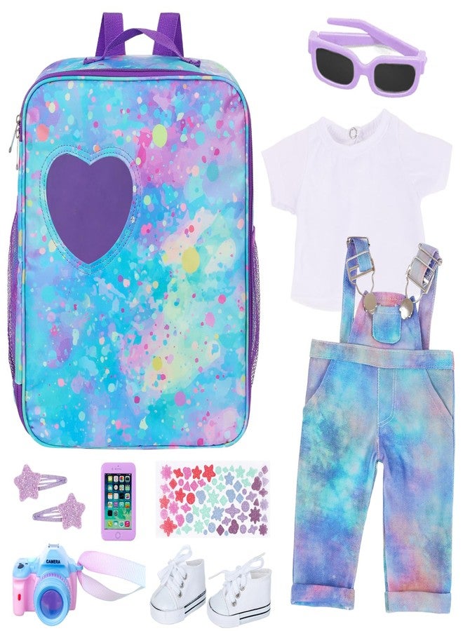 ZITA ELEMENT 18 Inch Doll Carrier Backpack - Blue and Purple Tie-Dye Style Travel Set with Accessories - Image 2